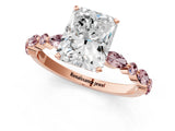 Rose gold Radiant Cut Diamond Ring with Marquise and Round with Morganite side stone Side Stones and Four-Prong Setting_25