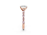 Rose gold Radiant Cut Diamond Ring with Marquise and Round with Morganite side stone Side Stones and Four-Prong Setting_26