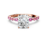 Rose gold Radiant Cut Diamond Ring with Marquise and Round with Pink Sapphire side stone Side Stones and Four-Prong Setting_12