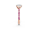 Rose gold Radiant Cut Diamond Ring with Marquise and Round with Pink Sapphire side stone Side Stones and Four-Prong Setting_14
