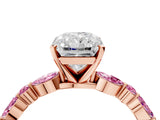 Rose gold Radiant Cut Diamond Ring with Marquise and Round with Pink Sapphire side stone Side Stones and Four-Prong Setting_16