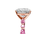 Rose gold Radiant Cut Diamond Ring with Marquise and Round with Pink Sapphire side stone Side Stones and Four-Prong Setting_17
