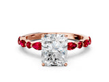 Rose gold Radiant Cut Diamond Ring with Marquise and Round with Ruby side stone Side Stones and Four-Prong Setting_36