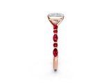 Rose gold Radiant Cut Diamond Ring with Marquise and Round with Ruby side stone Side Stones and Four-Prong Setting_38