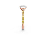 Rose gold Radiant Cut Diamond Ring with Marquise and Round with Yellow Sapphire side stone Side Stones and Four-Prong Setting_26