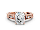 Rose gold Radiant Cut Diamond Ring with Milgrain Pavé Band and Four-Prong Setting_29