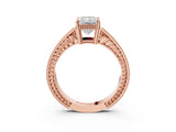 Rose gold Radiant Cut Diamond Ring with Milgrain Pavé Band and Four-Prong Setting_32