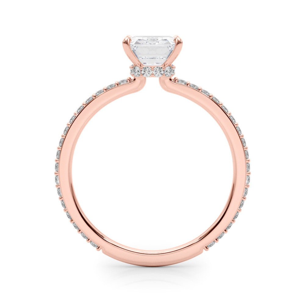 Rose gold Radiant Cut Diamond Ring with Pavé Band and Four-Prong Setting 1
