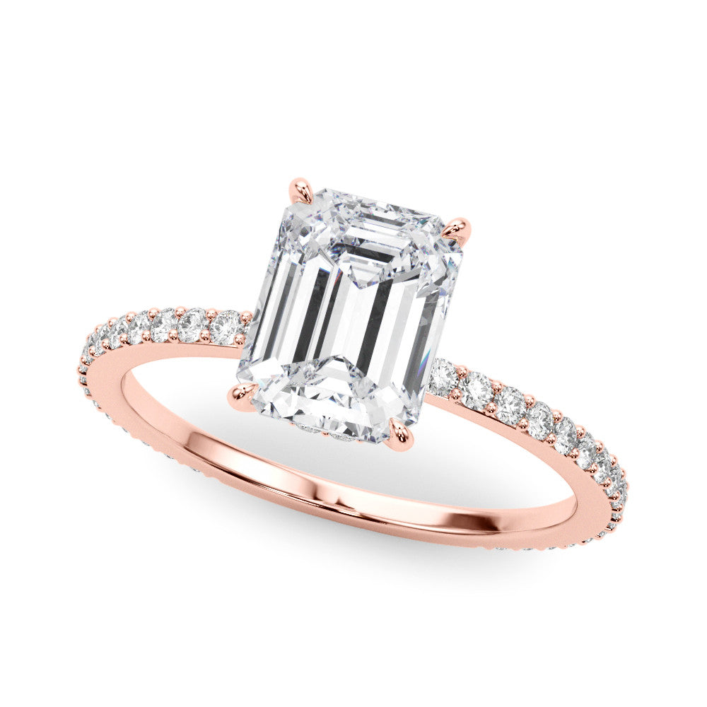 Rose gold Radiant Cut Diamond Ring with Pavé Band and Four-Prong Setting 2