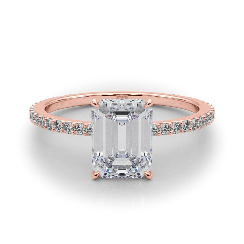 Rose gold Radiant Cut Diamond Ring with Pavé Band and Four-Prong Setting