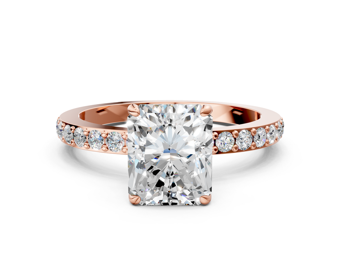 Rose gold Radiant Cut Diamond Ring with Pavé Band and Four-Prong Setting_87