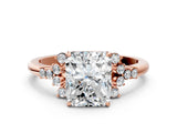 Rose gold Radiant Cut Diamond Ring with Side Stones and Four-Prong Setting_96