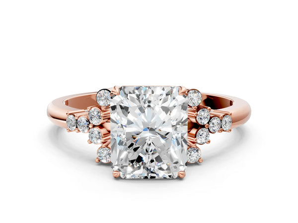 Rose gold Radiant Cut Diamond Ring with Side Stones and Four-Prong Setting