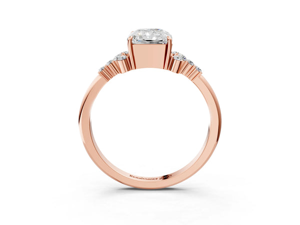 Rose gold Radiant Cut Diamond Ring with Side Stones and Four-Prong Setting