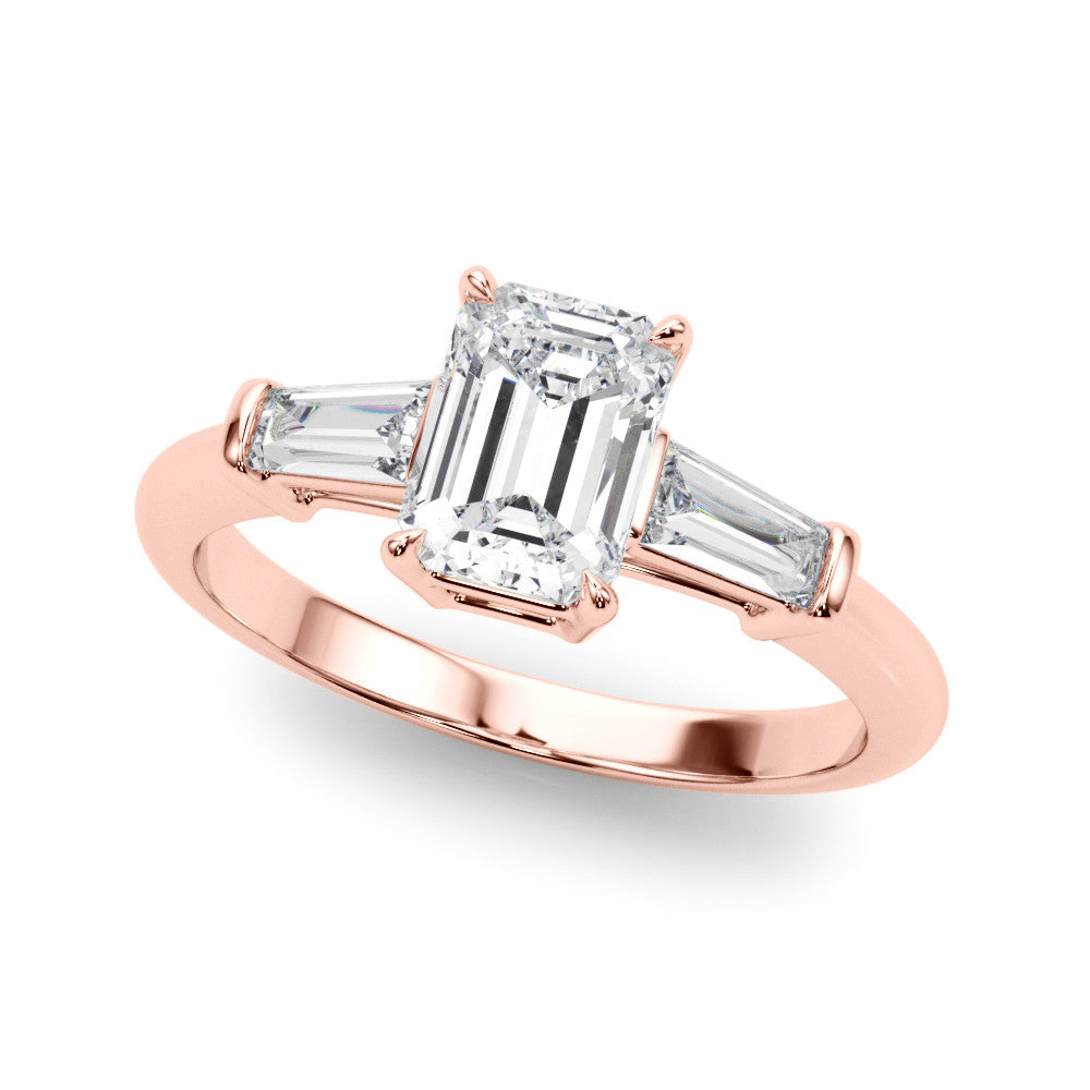 Rose gold Radiant Cut Diamond Ring with Tapered Baguette Side Stones on a Platinum Band with Four-Prong Setting 1