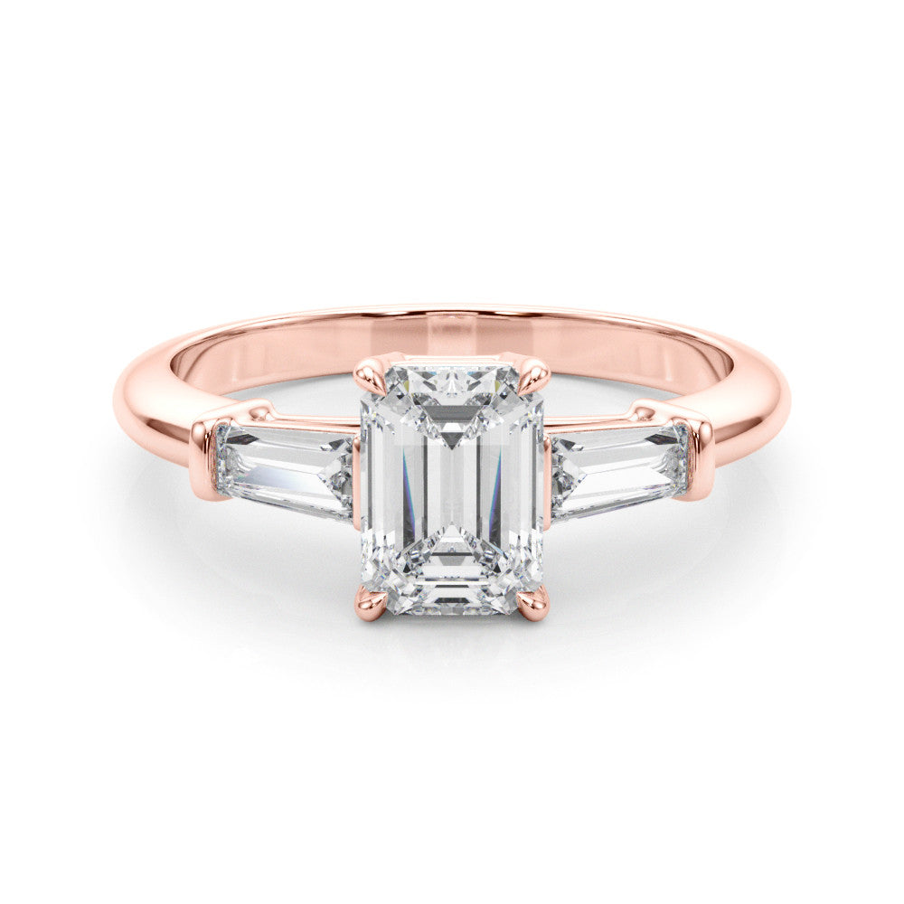 Rose gold Radiant Cut Diamond Ring with Tapered Baguette Side Stones on a Platinum Band with Four-Prong Setting 2