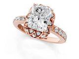 Rose gold Radiant Cut Diamond Scalloped Halo Engagement Ring with Round Shared Prong Band_13