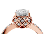 Rose gold Radiant Cut Diamond Scalloped Halo Engagement Ring with Round Shared Prong Band_16