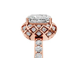 Rose gold Radiant Cut Diamond Scalloped Halo Engagement Ring with Round Shared Prong Band_17