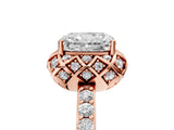 Rose gold Radiant Cut Diamond Scalloped Halo Engagement Ring with Round Shared Prong Band_29