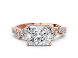 Rose gold Radiant Cut Diamond Scattered Round Accent Ring with Prong Setting_12
