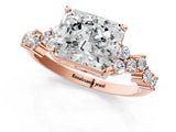 Rose gold Radiant Cut Diamond Scattered Round Accent Ring with Prong Setting_13