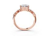 Rose gold Radiant Cut Diamond Scattered Round Accent Ring with Prong Setting_15