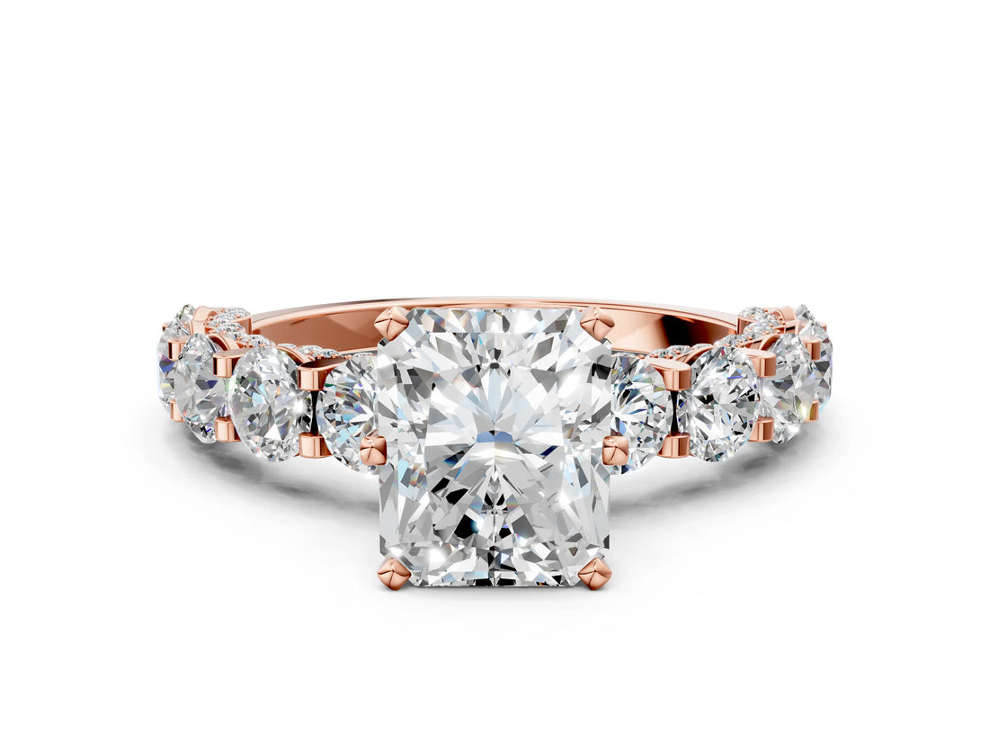 Rose gold Radiant Cut Diamond Side Stone Engagement Ring with Four-Prong Setting_24