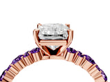 Rose gold Radiant Cut Diamond Side Stone Solitaire Ring with Round with Amethyst side stone and Four-Prong Setting_4