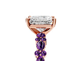 Rose gold Radiant Cut Diamond Side Stone Solitaire Ring with Round with Amethyst side stone and Four-Prong Setting_5