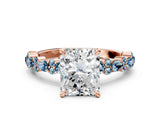 Rose gold Radiant Cut Diamond Side Stone Solitaire Ring with Round with Aquamarine side stone and Four-Prong Setting_19