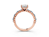 Rose gold Radiant Cut Diamond Side Stone Solitaire Ring with Round with Aquamarine side stone and Four-Prong Setting_22