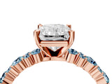 Rose gold Radiant Cut Diamond Side Stone Solitaire Ring with Round with Aquamarine side stone and Four-Prong Setting_23