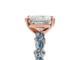 Rose gold Radiant Cut Diamond Side Stone Solitaire Ring with Round with Aquamarine side stone and Four-Prong Setting_24