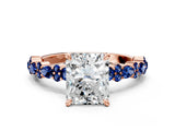 Rose gold Radiant Cut Diamond Side Stone Solitaire Ring with Round with Blue Sapphire side stone and Four-Prong Setting_10
