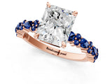 Rose gold Radiant Cut Diamond Side Stone Solitaire Ring with Round with Blue Sapphire side stone and Four-Prong Setting_11