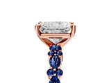 Rose gold Radiant Cut Diamond Side Stone Solitaire Ring with Round with Blue Sapphire side stone and Four-Prong Setting_15