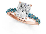Rose gold Radiant Cut Diamond Side Stone Solitaire Ring with Round with Blue Topaz side stone and Four-Prong Setting_1