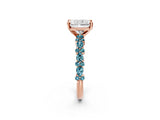 Rose gold Radiant Cut Diamond Side Stone Solitaire Ring with Round with Blue Topaz side stone and Four-Prong Setting_2