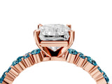 Rose gold Radiant Cut Diamond Side Stone Solitaire Ring with Round with Blue Topaz side stone and Four-Prong Setting_4