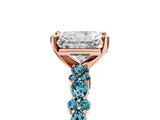 Rose gold Radiant Cut Diamond Side Stone Solitaire Ring with Round with Blue Topaz side stone and Four-Prong Setting_5
