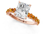 Rose gold Radiant Cut Diamond Side Stone Solitaire Ring with Round with Citrine side stone and Four-Prong Setting_1