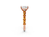 Rose gold Radiant Cut Diamond Side Stone Solitaire Ring with Round with Citrine side stone and Four-Prong Setting_2