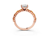Rose gold Radiant Cut Diamond Side Stone Solitaire Ring with Round with Citrine side stone and Four-Prong Setting_3