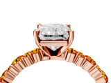 Rose gold Radiant Cut Diamond Side Stone Solitaire Ring with Round with Citrine side stone and Four-Prong Setting_4