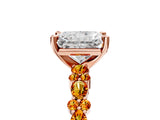 Rose gold Radiant Cut Diamond Side Stone Solitaire Ring with Round with Citrine side stone and Four-Prong Setting_5