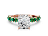Rose gold Radiant Cut Diamond Side Stone Solitaire Ring with Round with Emerald side stone and Four-Prong Setting_19