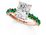 Rose gold Radiant Cut Diamond Side Stone Solitaire Ring with Round with Emerald side stone and Four-Prong Setting_20