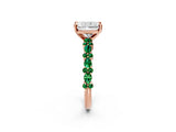 Rose gold Radiant Cut Diamond Side Stone Solitaire Ring with Round with Emerald side stone and Four-Prong Setting_21
