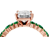 Rose gold Radiant Cut Diamond Side Stone Solitaire Ring with Round with Emerald side stone and Four-Prong Setting_23